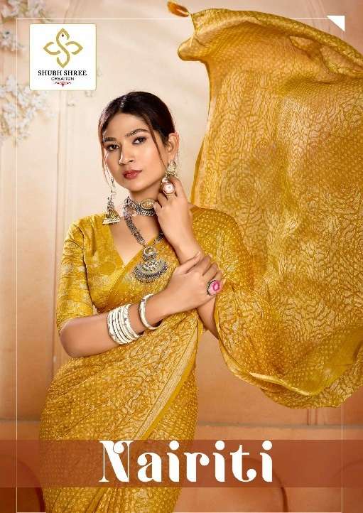 SHUBH SHREE CREATION NAIRITI VOL-1 WHOLESALE CHIFFON CHEQS BRASSO STYLISH INDIAN SAREES FOR WOMEN SUPPLIER