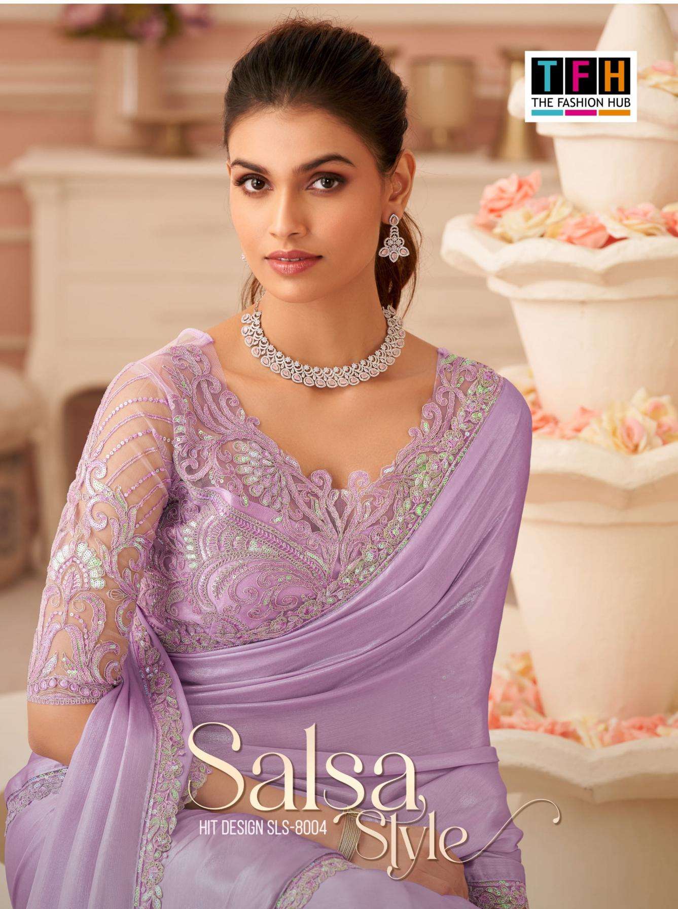 tfh presents salsa style 8004 chiffon shimmer festival wear sarees