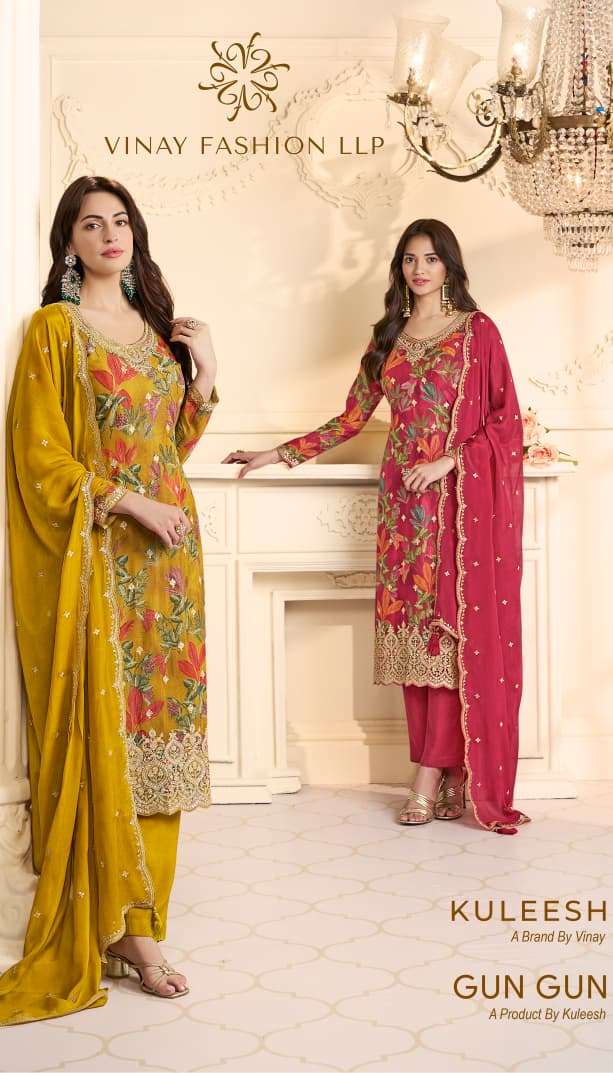 VINAY PRESENTS GUN GUN CHINON PRINTED FANCY PARTY WEAR SALWAR SUITS CATALOG WHOLESALER AND EXPORTER IN SURAT