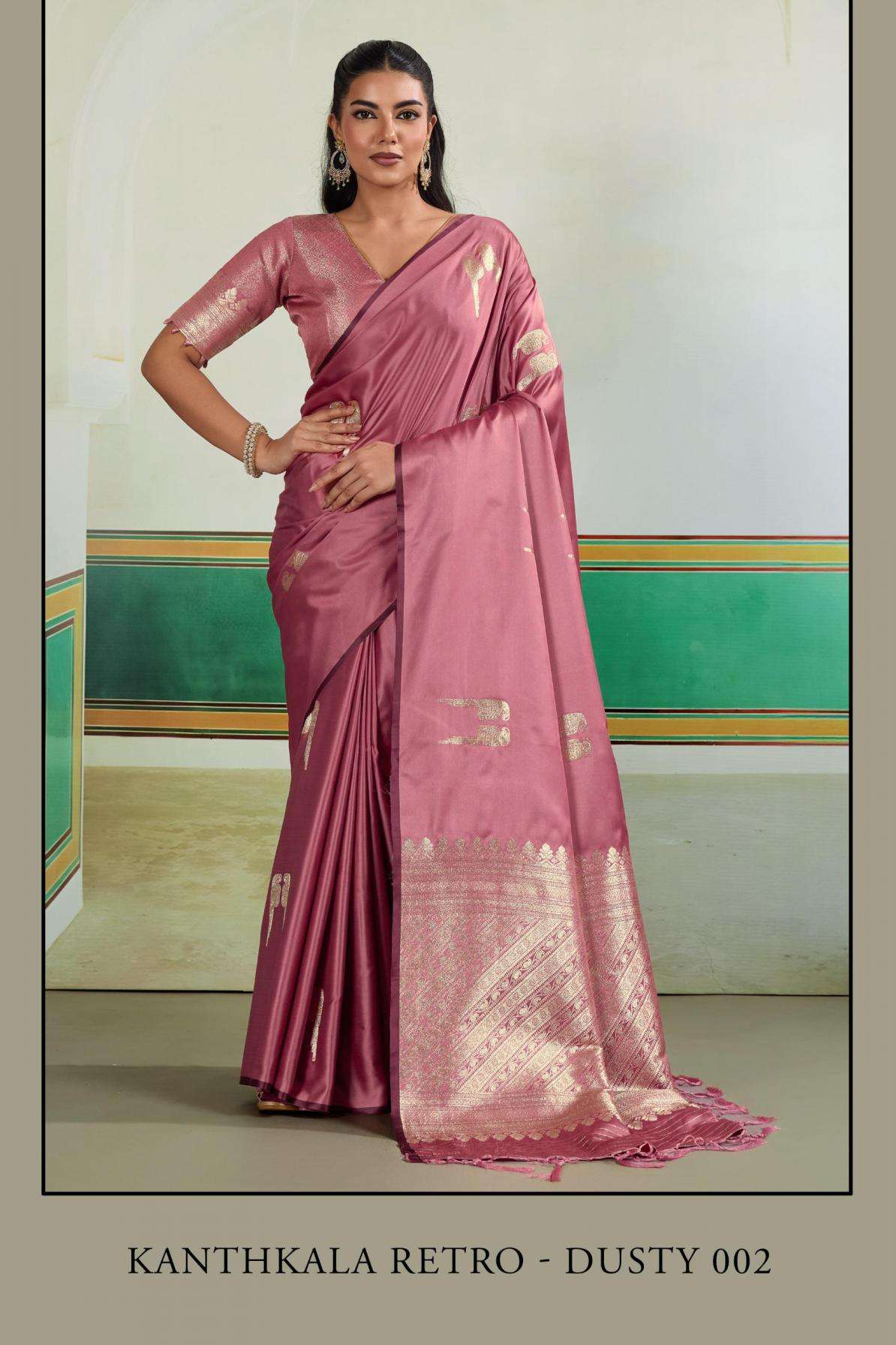 rajtex presents kanthkala retro dusty satin handloom weaving classic sarees
