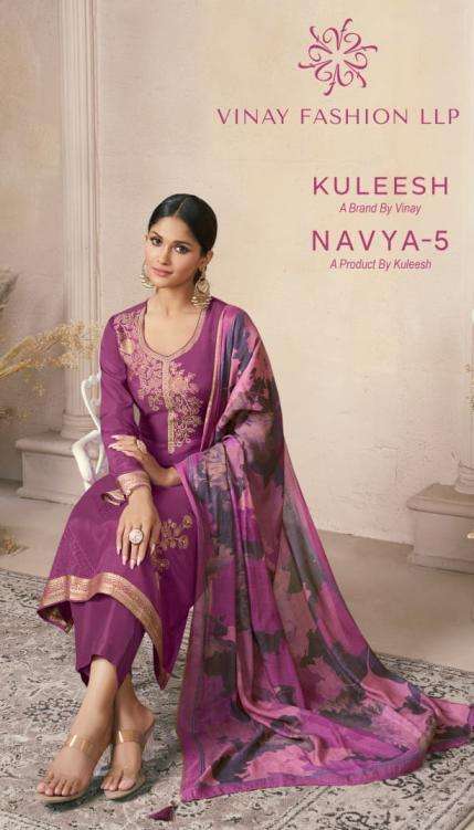 vinay kuleesh presents navya vol 5 viscose machlin weaved party wear 3pcs dress