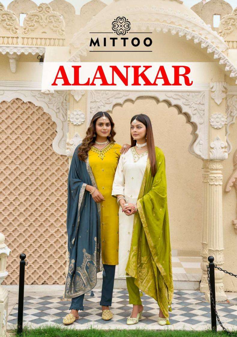mittoo presents alankar viscose weaving readymade stylish 3pcs kurtis catalog