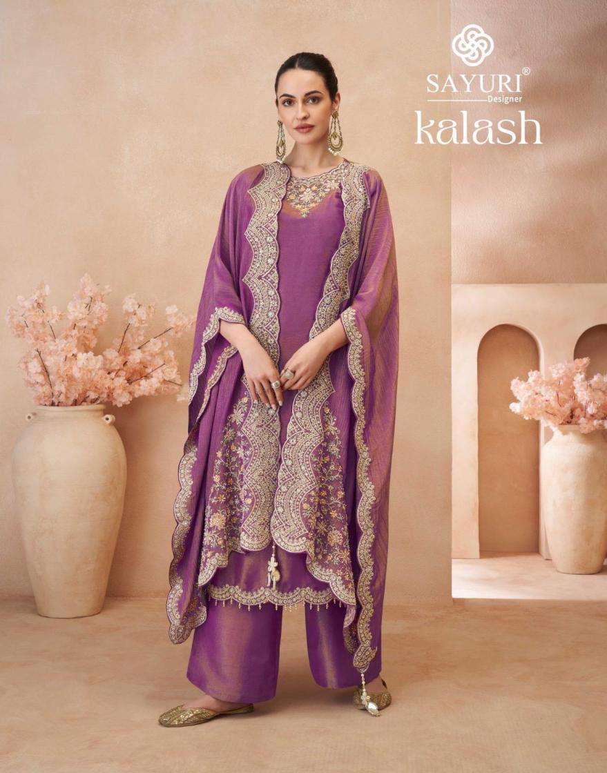 sayuri designer presents kalash readymade party wear simar silk plazzo catalog
