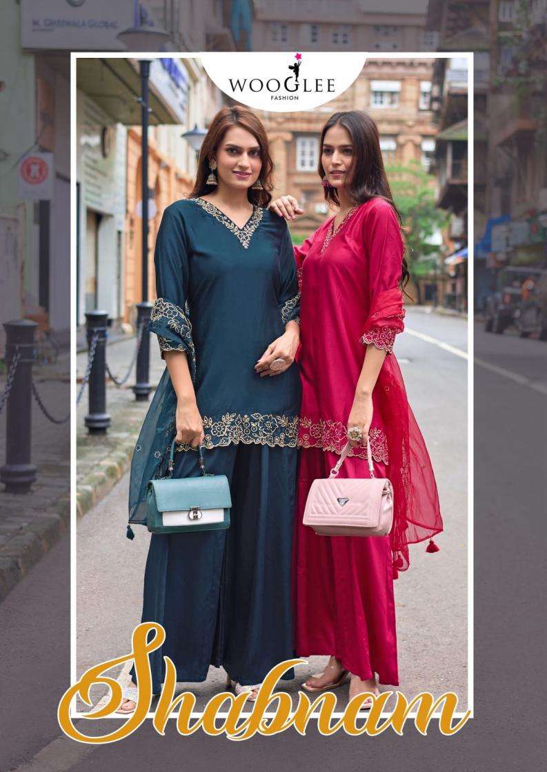 wooglee presents shabnam gajji silk readymade stylish plazzo kurtis catalog