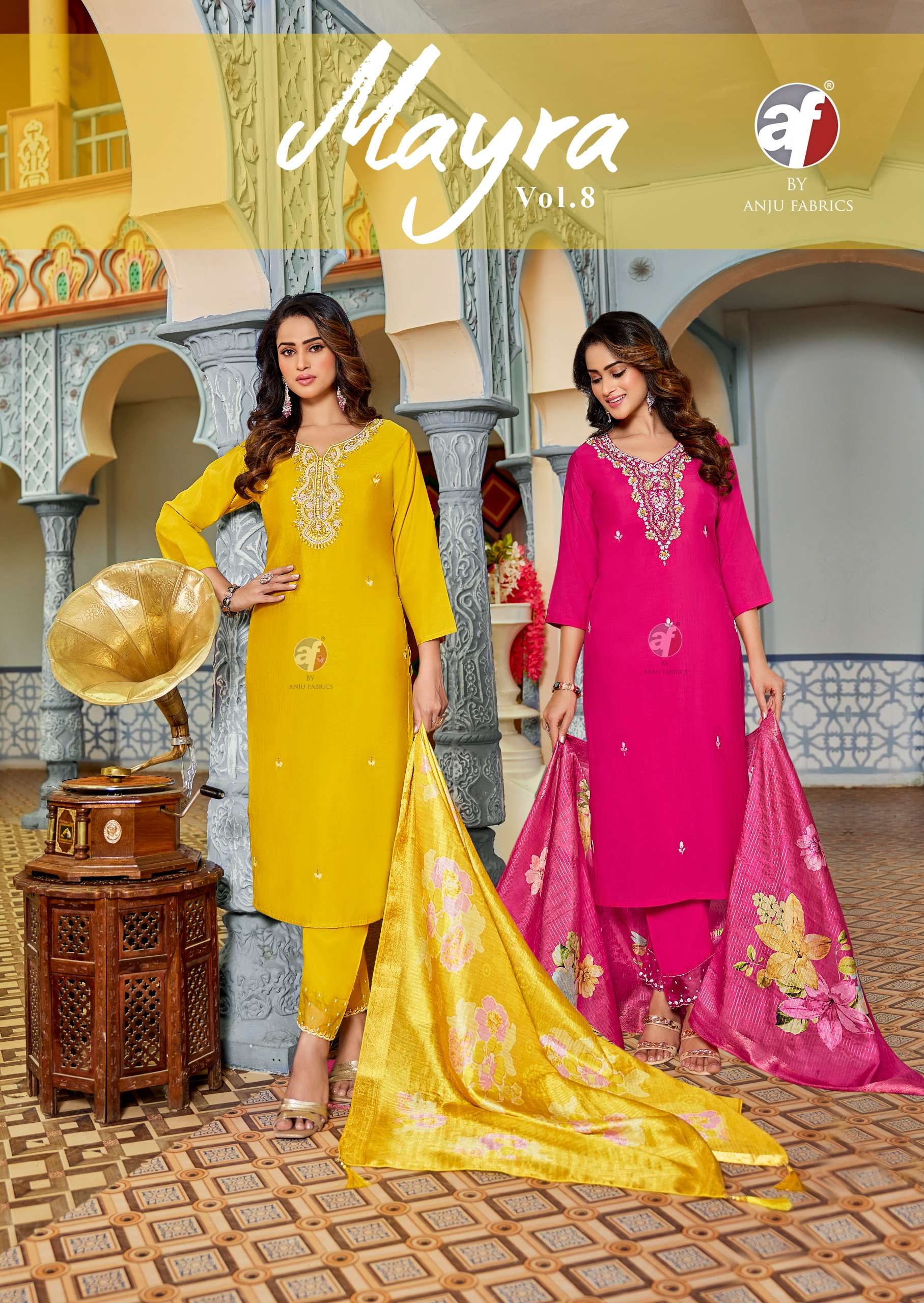 ANJU FAB PRESENTS MAYRA VOL-8 HEAVY HAND WORK SILK KURTI BOTTOM AND DUPPATA CATALOG WHOLESALER AND EXPORTER 