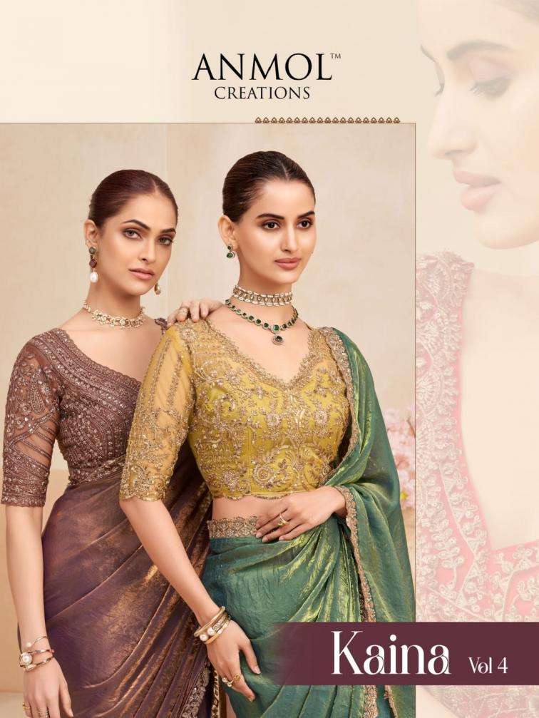 anmol creation presents kaina vol 4 georgette two tone shimmer party wear designer work sarees catalog collection