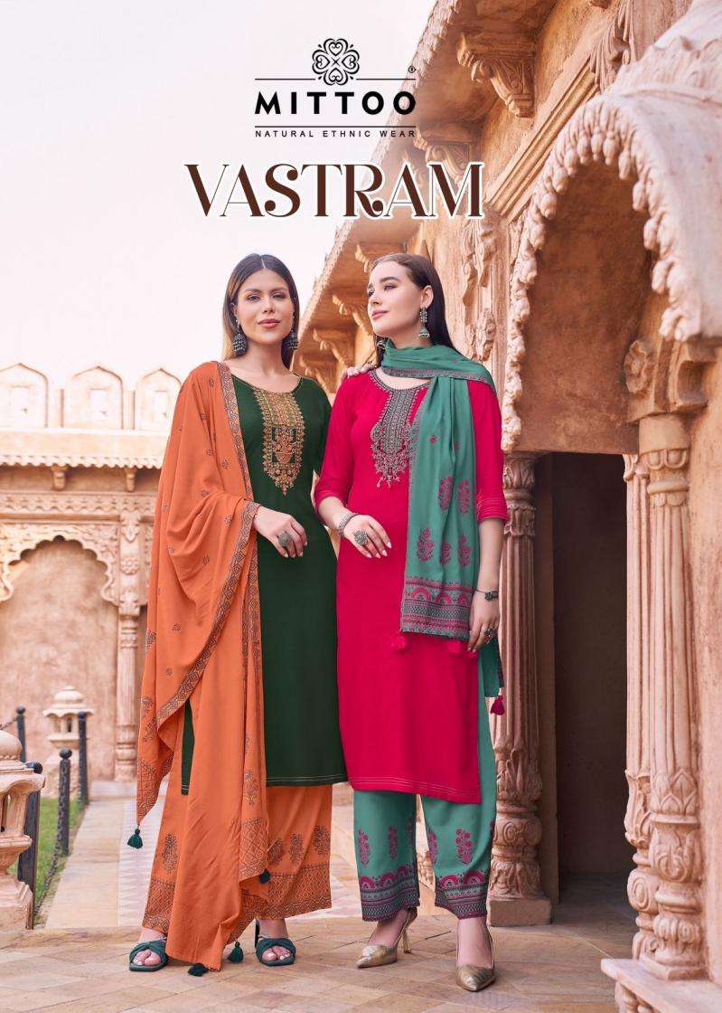 Mittoo Presents Vastram Readymade Rayon Thread Work Ladies Kurtis Catalog Wholesaler And Exporter In Surat