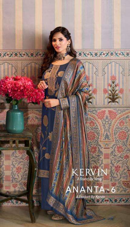 Vinay Presents Kervin Ananta Vol-6 Viscose Pashmina Jacquard Unique Dress Materials Catalog Wholesaler And Exporter 