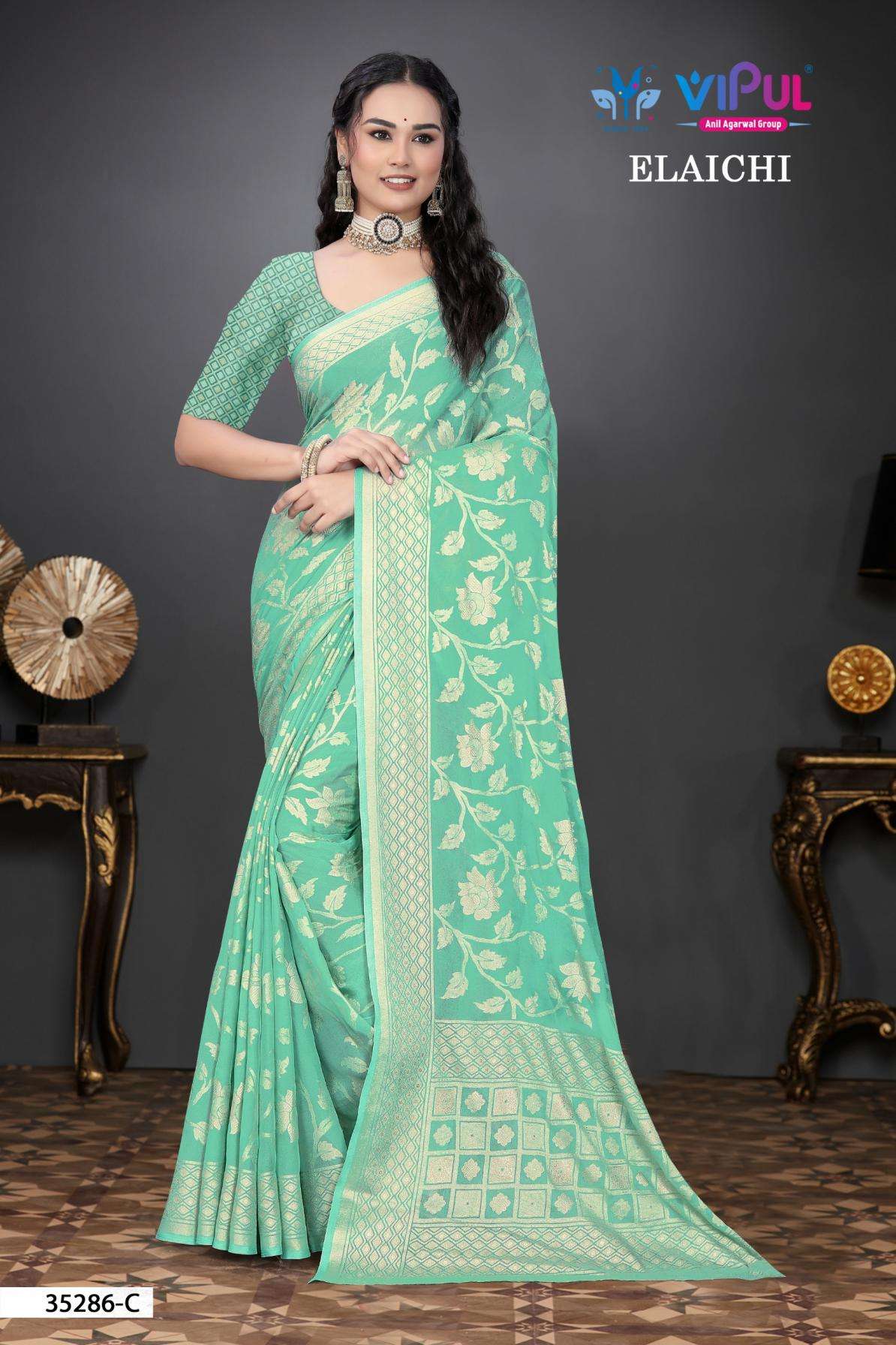 vipul presents elaich 35286 silk brasso luxurious sarees catalog wholesaler