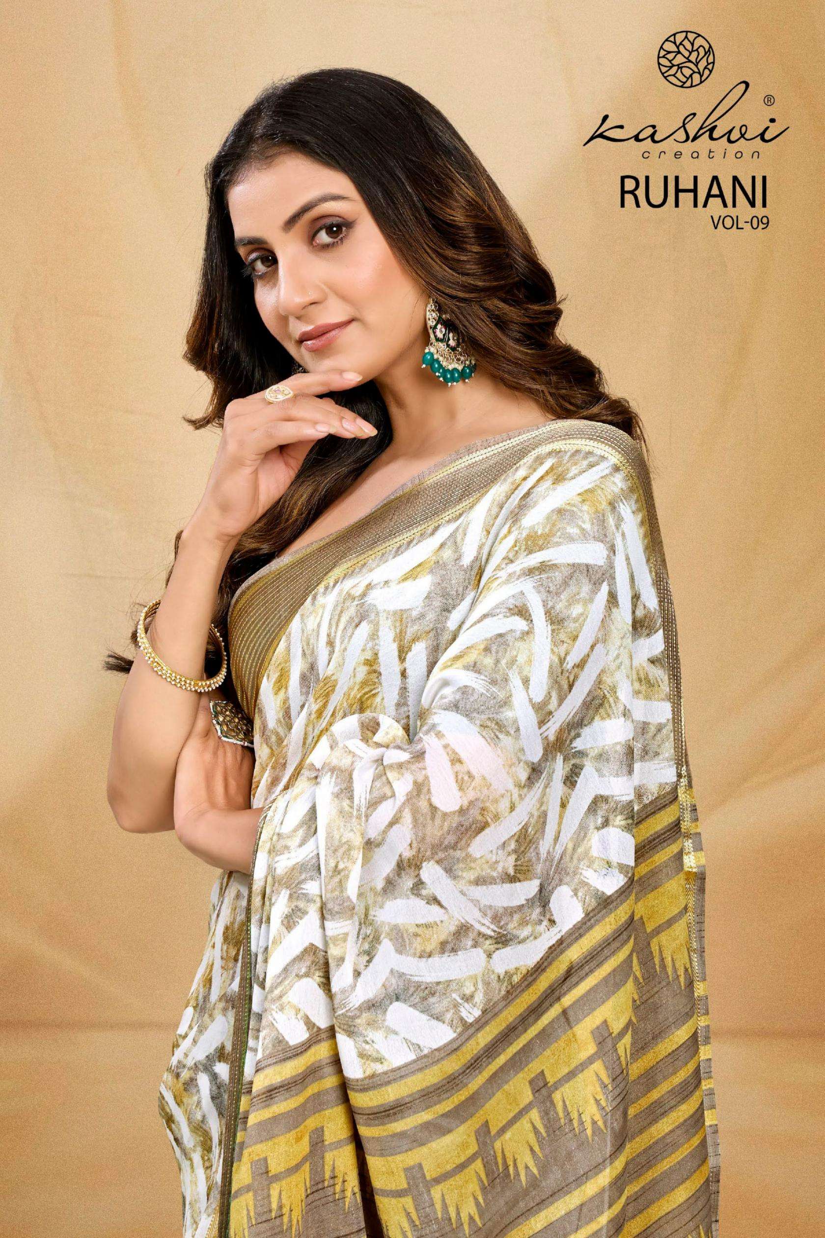 kashvi creation presents ruhani vol 9 hit design dull moss sarees