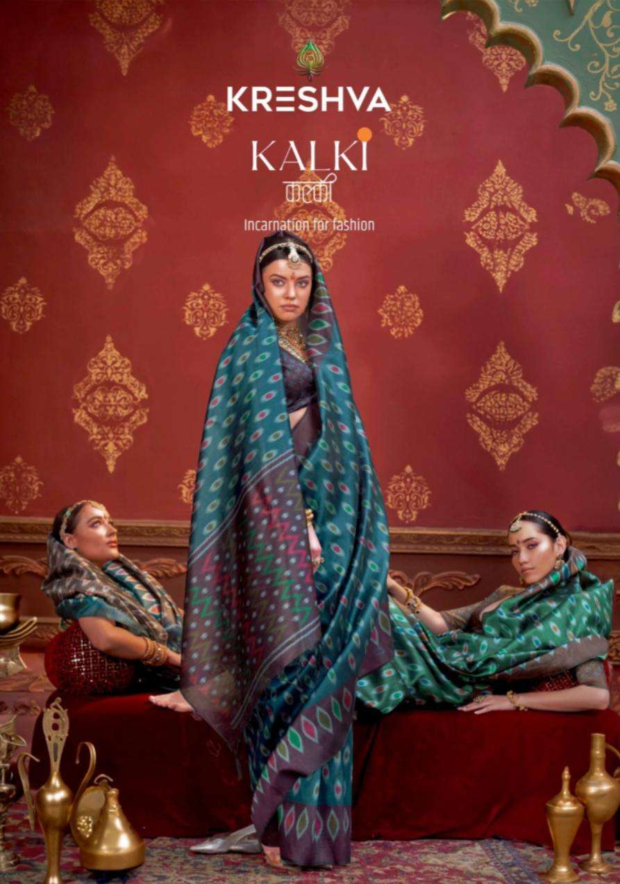 Kreshva Presents Kalki 4494-4505 Silk With Ikkat Design Sarees Catalog Wholesaler And Exporter 