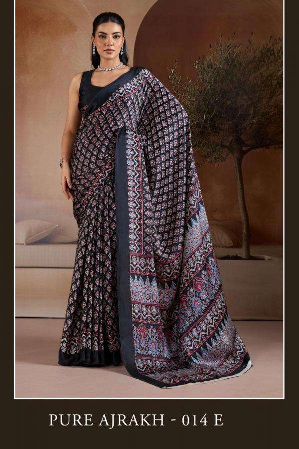 rajtex presents pure ajrakh 014 hit design modal satin sarees