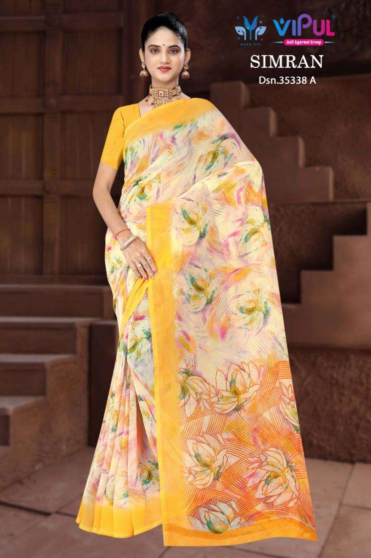 vipul presents simran 35338 hit design georgette sarees catalog wholesaler