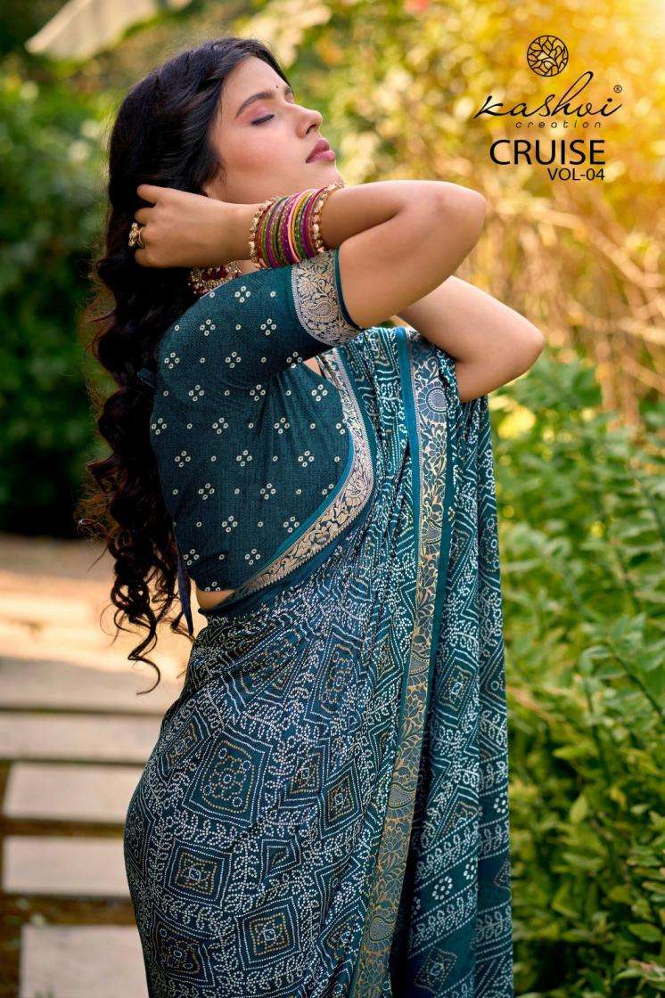 KASHVI CREATION PRESENTS CRUISE VOL-4 WHOLESALE MARSHOMELLO SILK PRETTY LOOK INDIAN SAREES FOR WOMEN CATALOG WHOLESALER AND EXPORTER 
