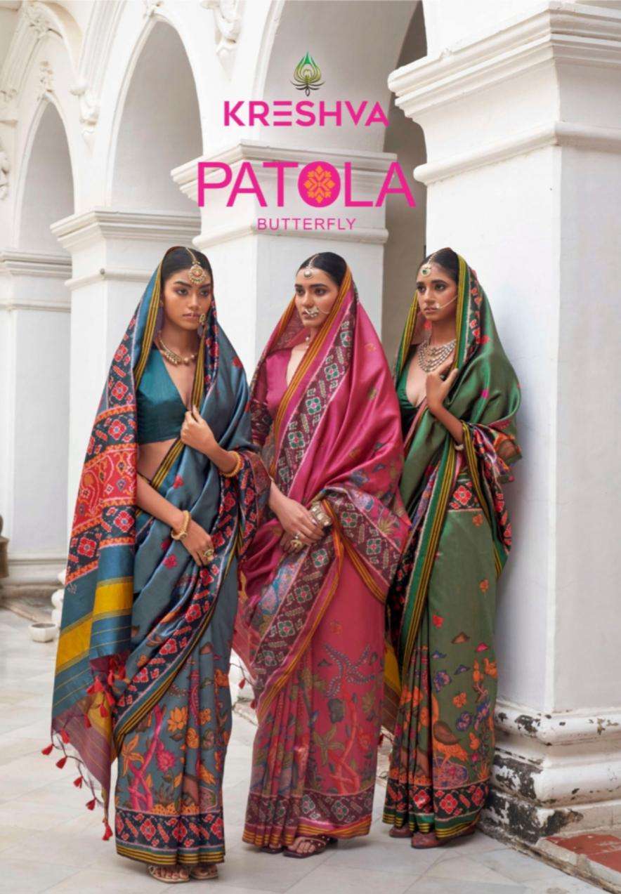 kreshva presents patola butterfly twill silk traditional saree perfect for festivals