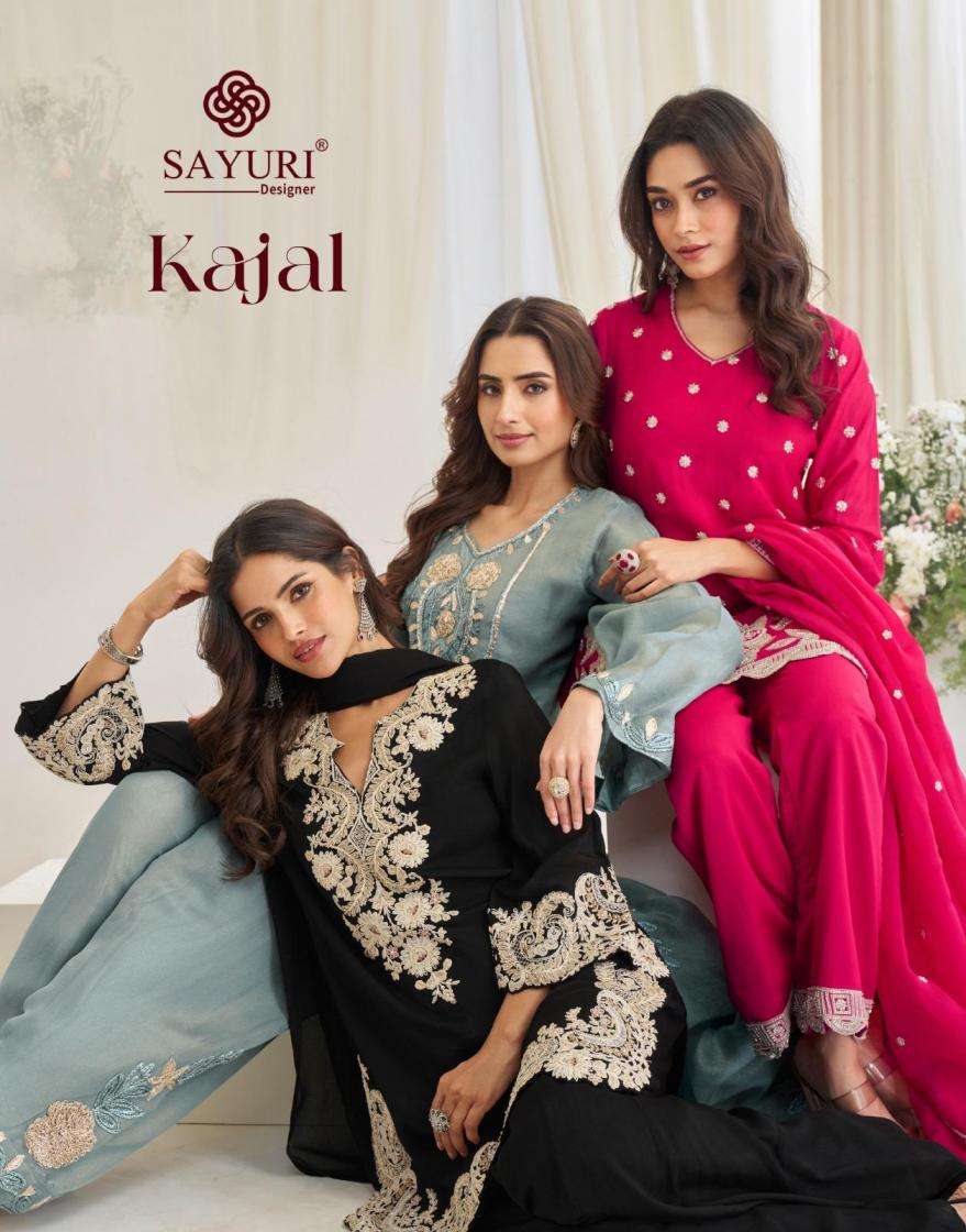 sayuri designer presents kajal chinon silk fully stitch premium plazzo kurti dupatta