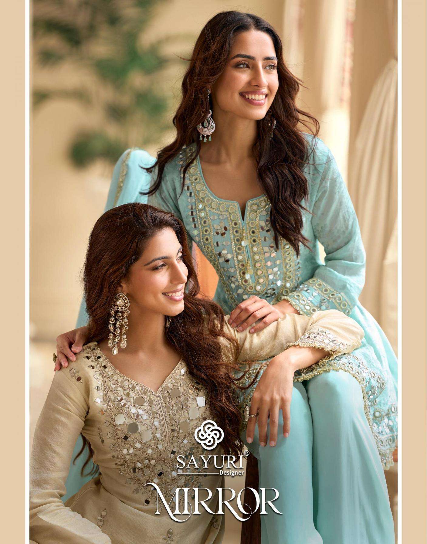 Sayuri Designer Presents Mirror Simar Silk Readymade Premium Plazzo Salwar Suits Catalog Wholesaler And Exporter 