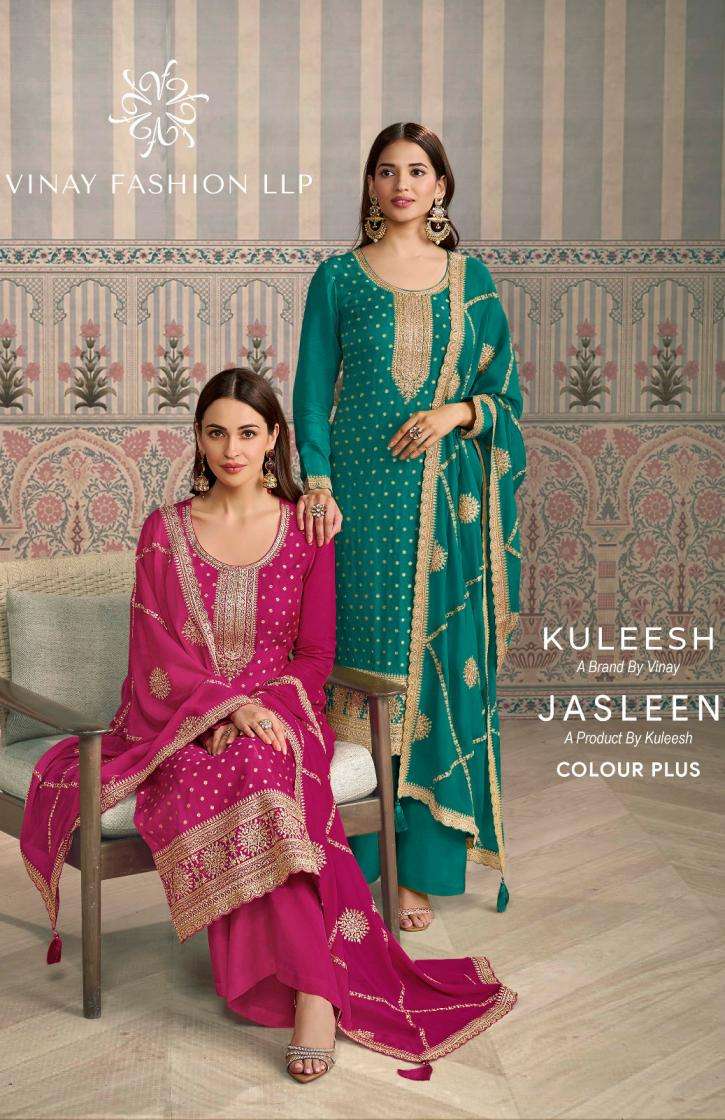 vinay kuleesh presents jasleen color plus viscose chiniya silk designer suit 