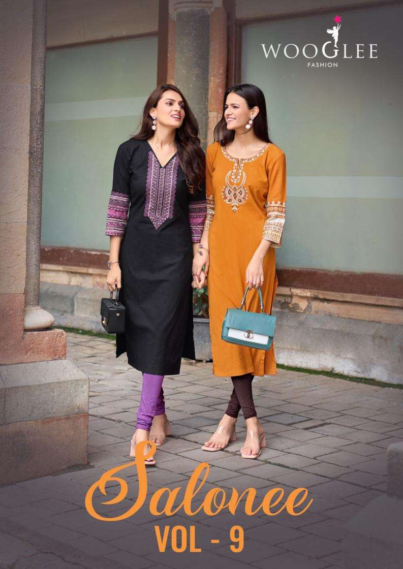 wooglee presents salonee vol 9 thread handwork rayon stitched kurtis