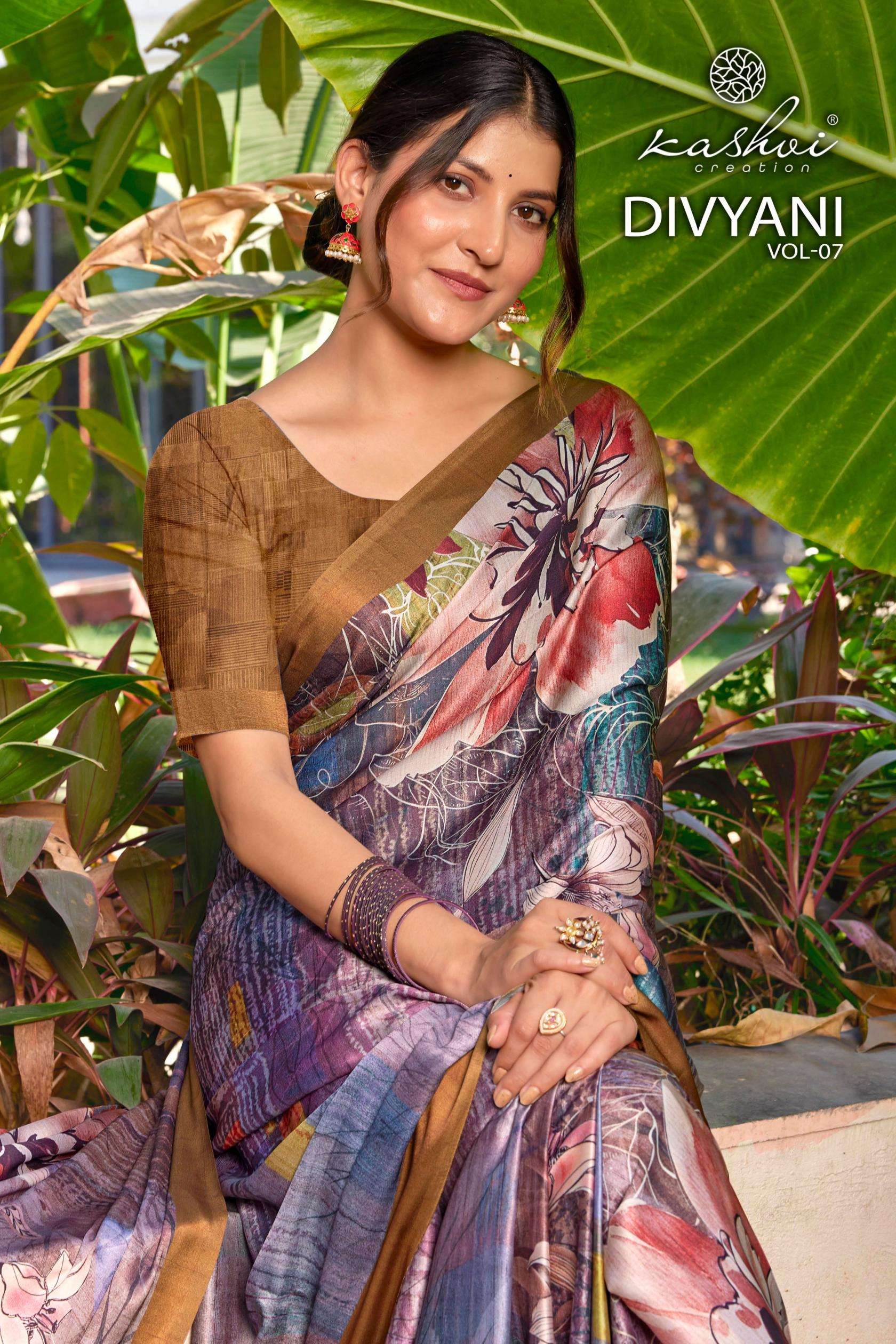 kashvi creation presents divyani vol 7 satin printed sarees catalog wholesaler