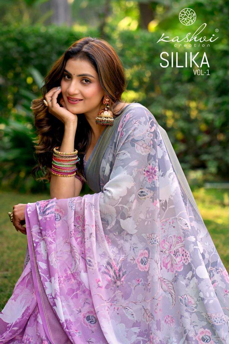 kashvi creation presents silika vol 1 bright moss viscose saree wholesaler