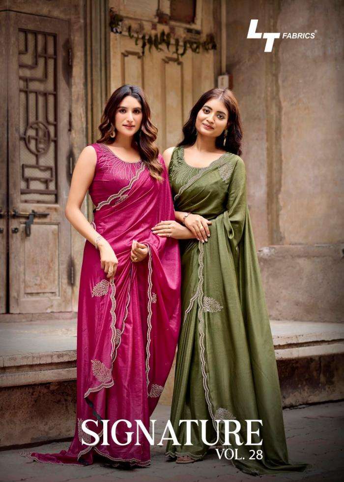 lt fashion presents signature vol 28 nylon glossy jacquard sarees catalog wholesaler
