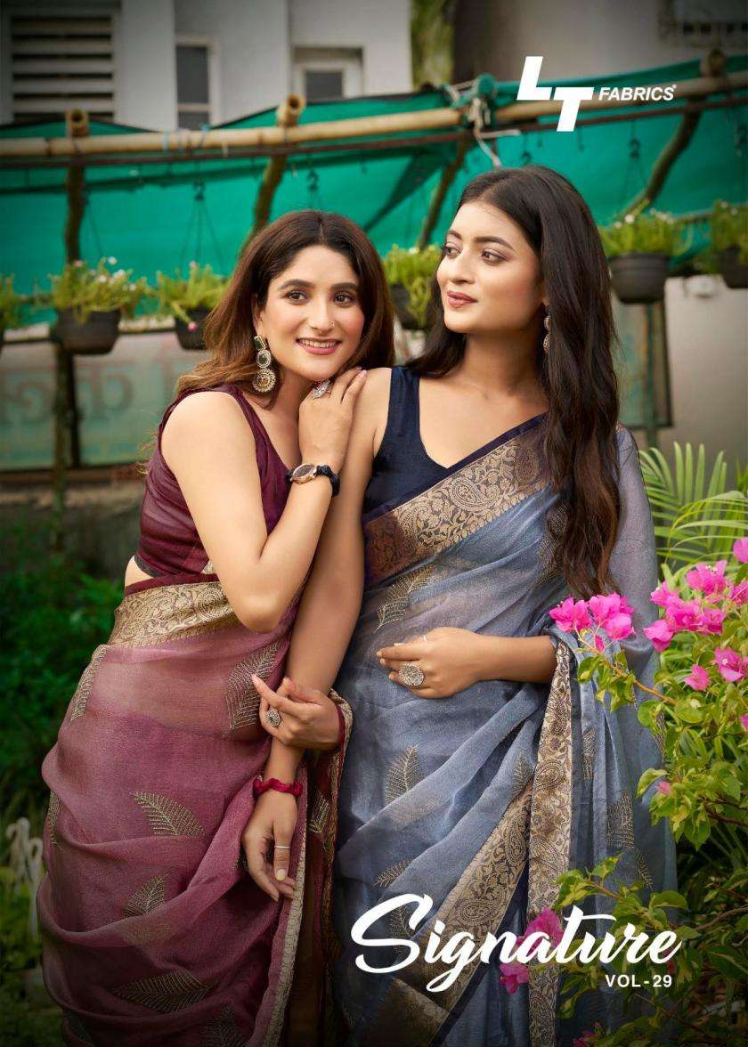 Lt Fashion Presents Signature Vol-29 Nylon Glossy Jacquard Attractive Saree Catalog Wholesaler And Exporter 