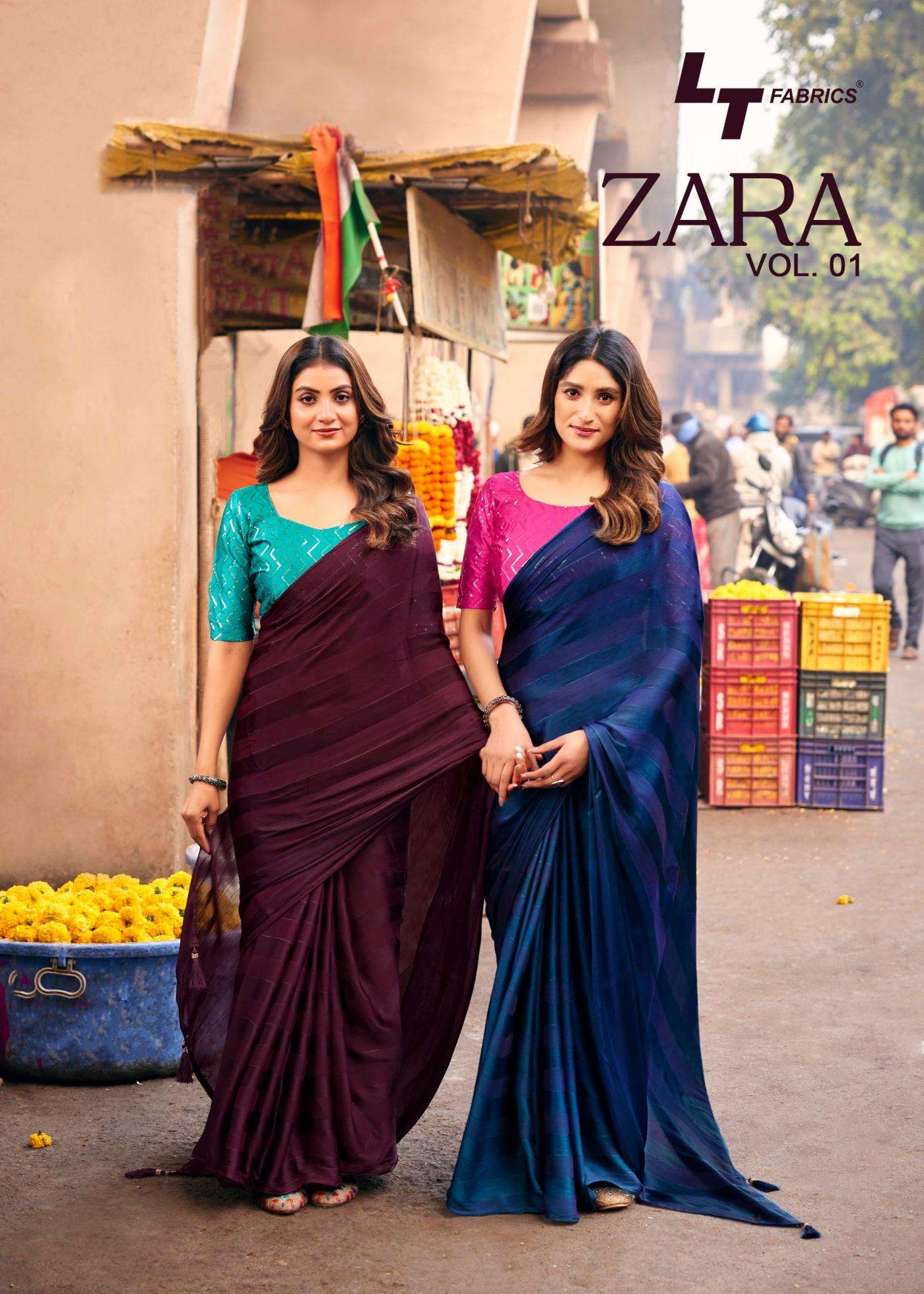 lt fashion presents zara vol 1 satin embroidery saree online