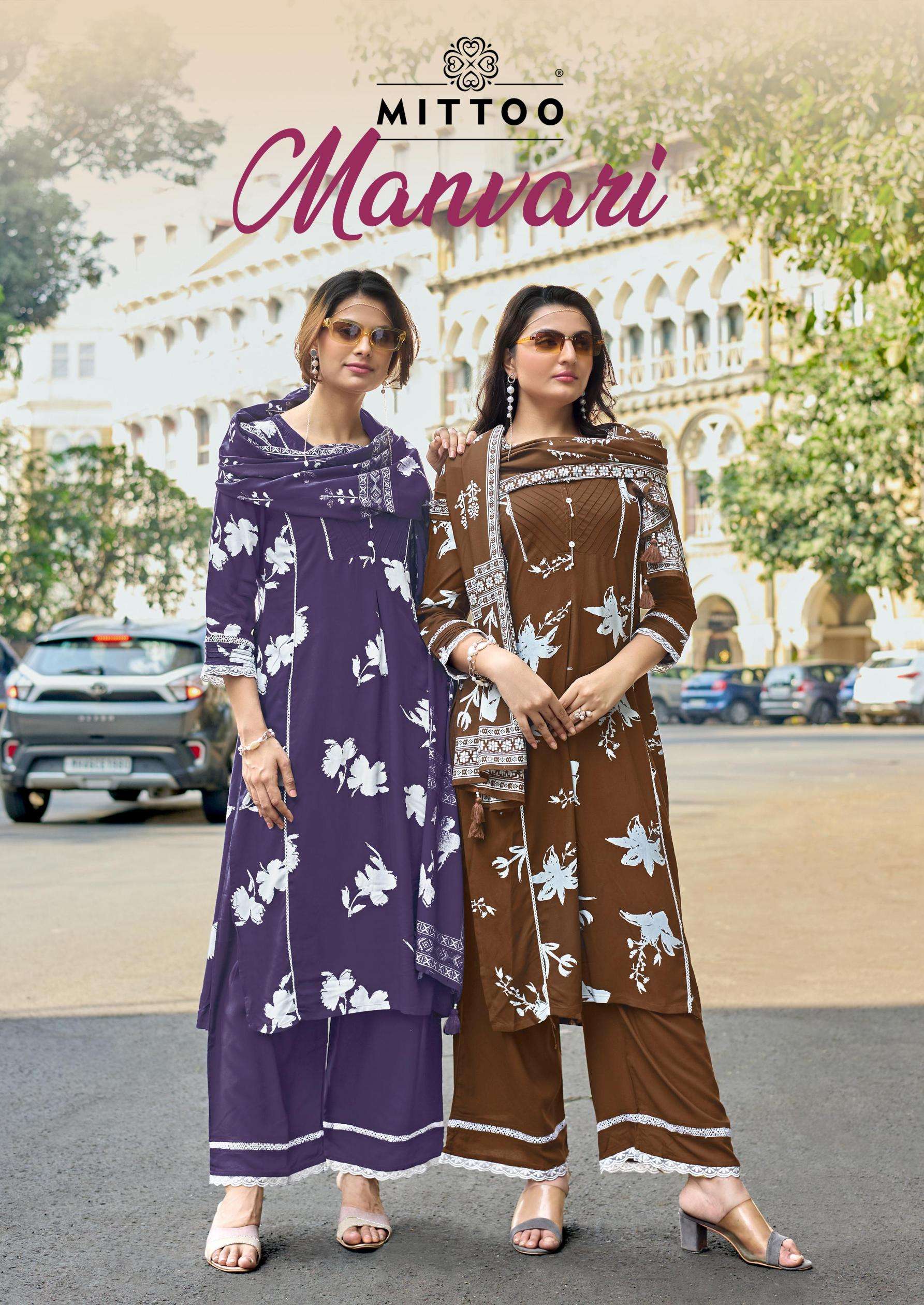 mittoo presents manvari rayon fully stitch stylish plazzo dress