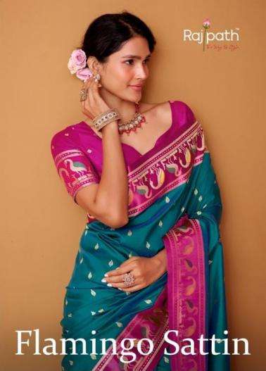 rajpath presents flamingo sattin elegance soft satin silk sarees