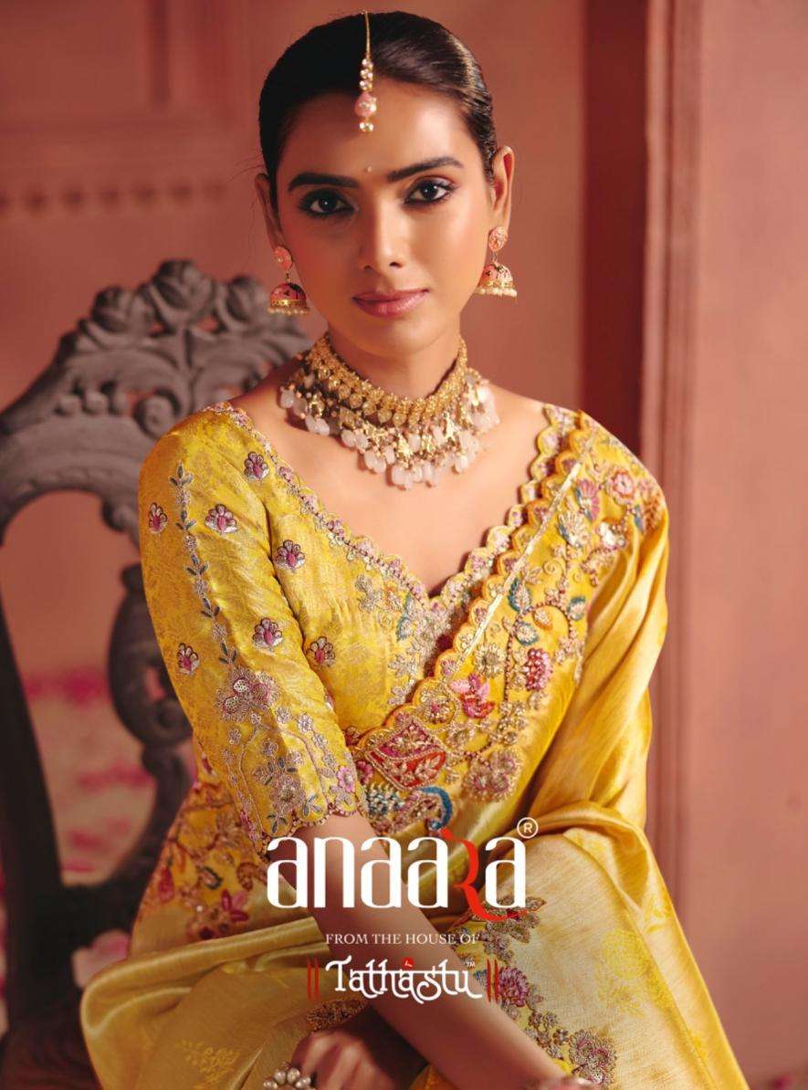 tathastu presents anaara 8301-8312 zari silk attractive look wedding wear sarees catalog wholesaler and exporter in surat