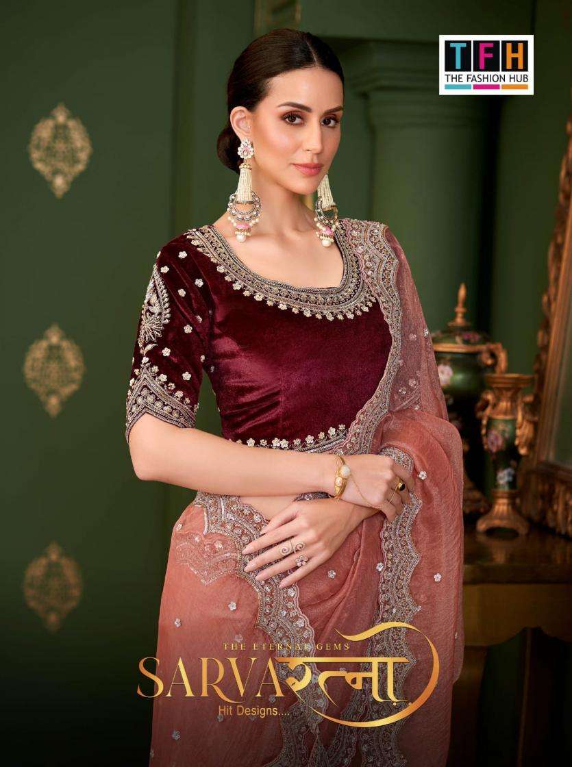 tfh presents sarvaratna hit designs georgette silk fashionbale sarees