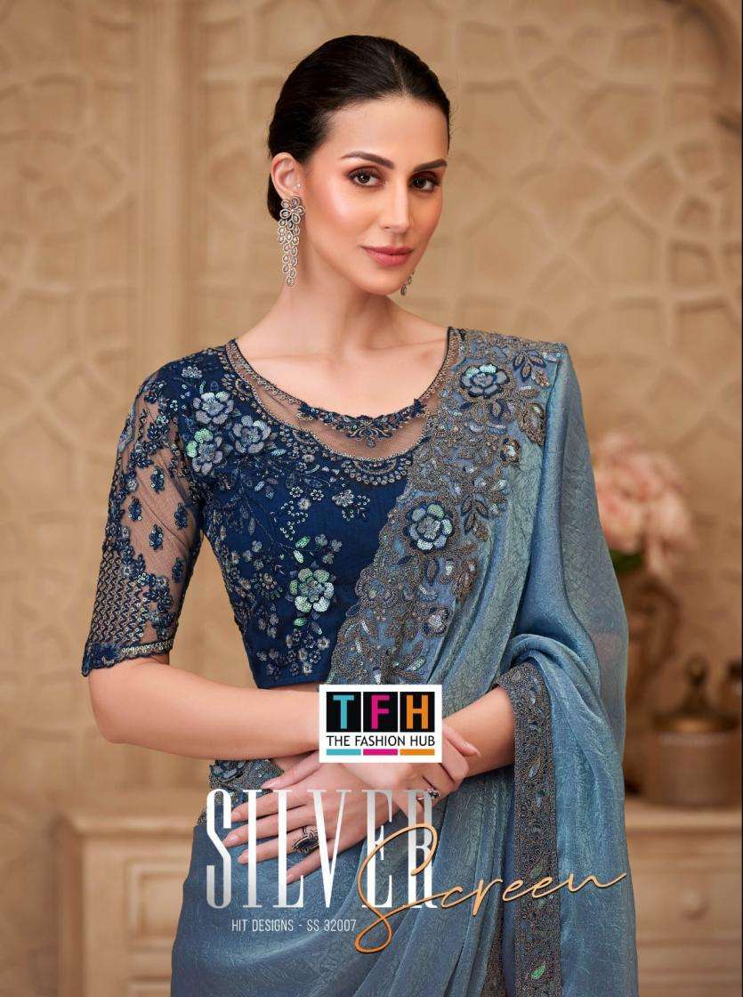 tfh presents silver screen 320007 sartin crush georgette elegance sarees