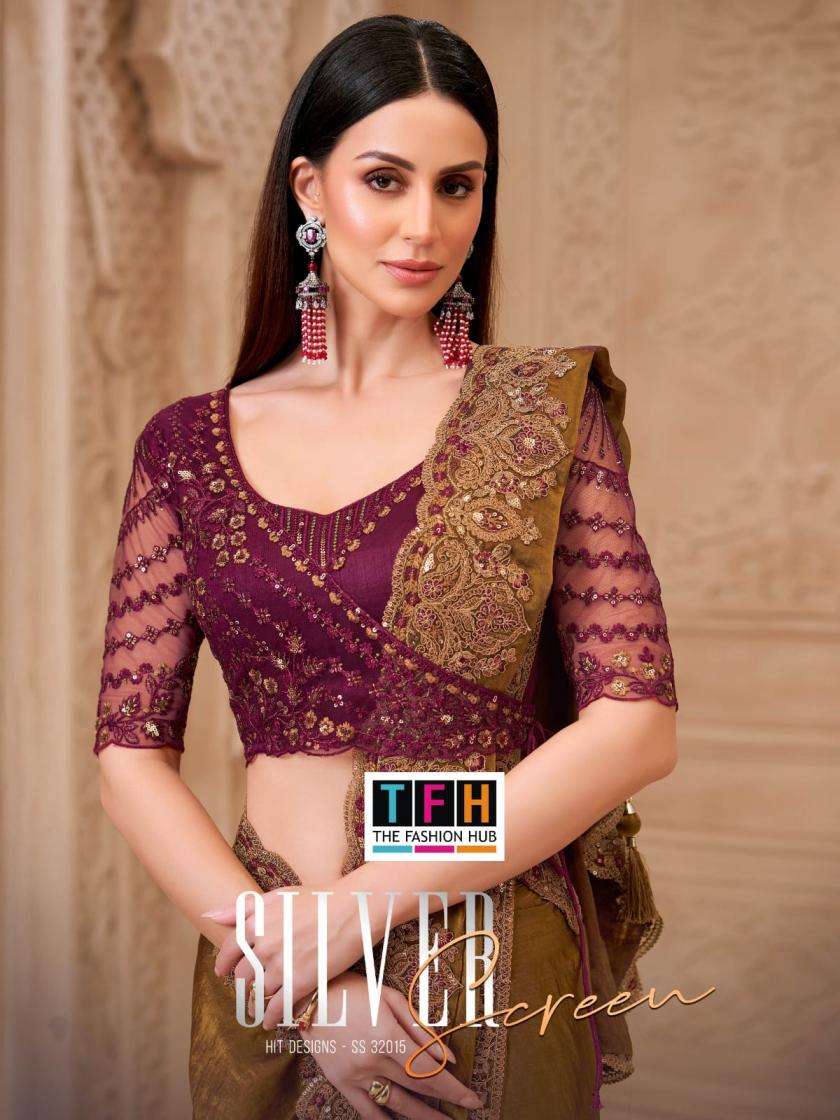 tfh presents silver screen 32015 sartin georgette occasion wear sarees