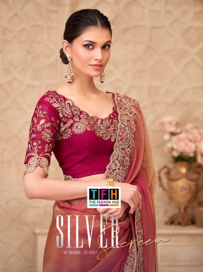 tfh presents silver screen 32017 elegance georgette silk sarees catalog wholesaler