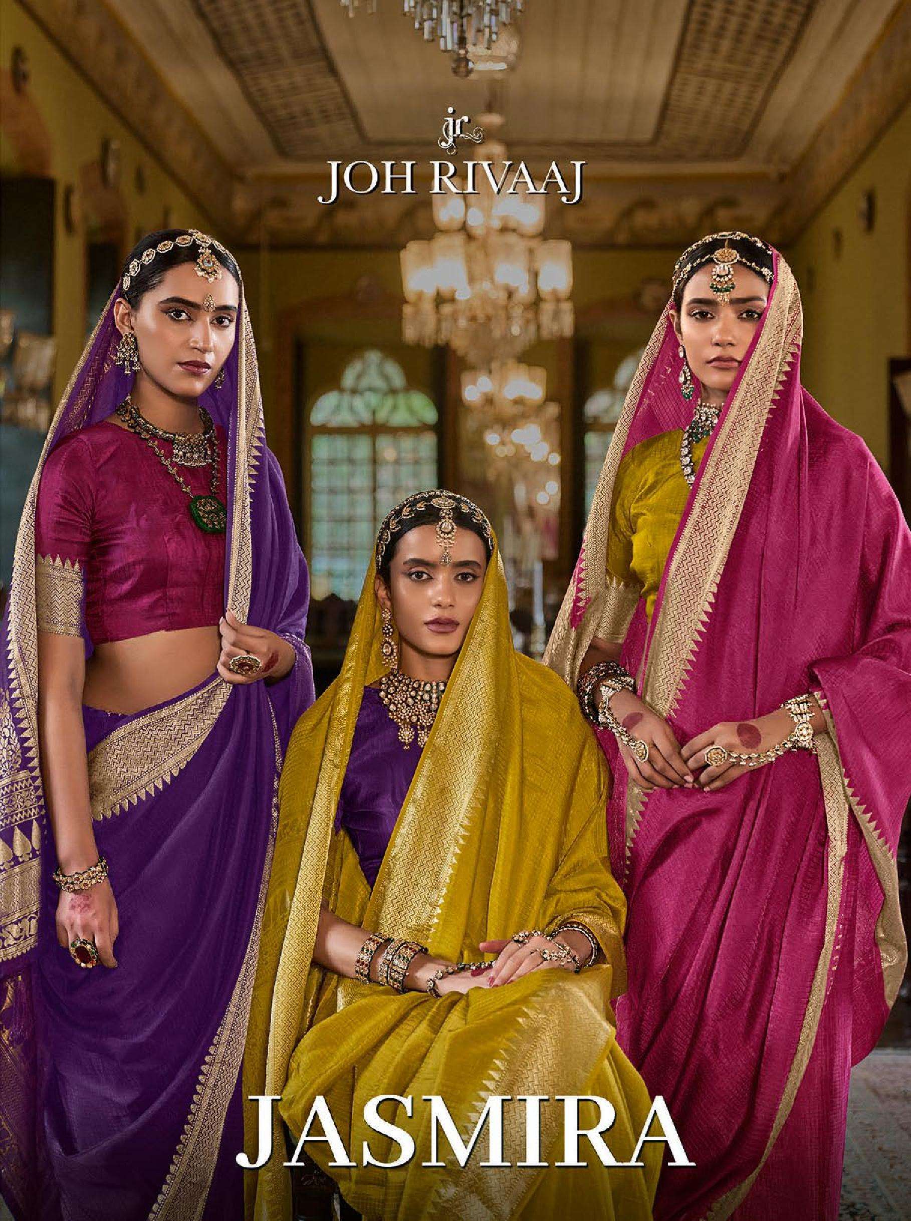 JOH RIVAAJ PRESENTS JASMIRA 3401 TO 3407 BOLLYWOOD STYLE PARTYWEAR SAREES CATALOG WHOLESALER AND EXPORTERS IN SURAT