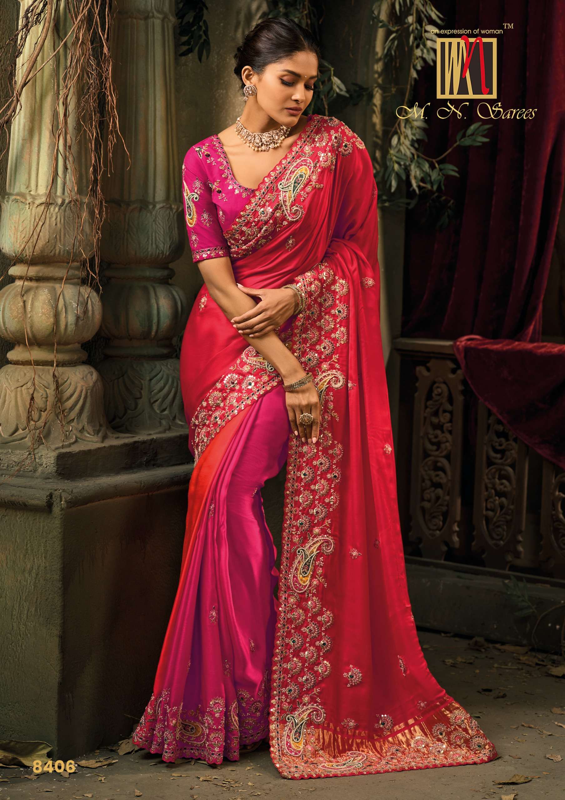 MN PRESENTS SHAHI POSHAK-07 8400 SERIES HEAVY DESIGNER WEEDING WEAR BRIDAL SAREES CATALOG WHOLESALER AND EXPORTERS