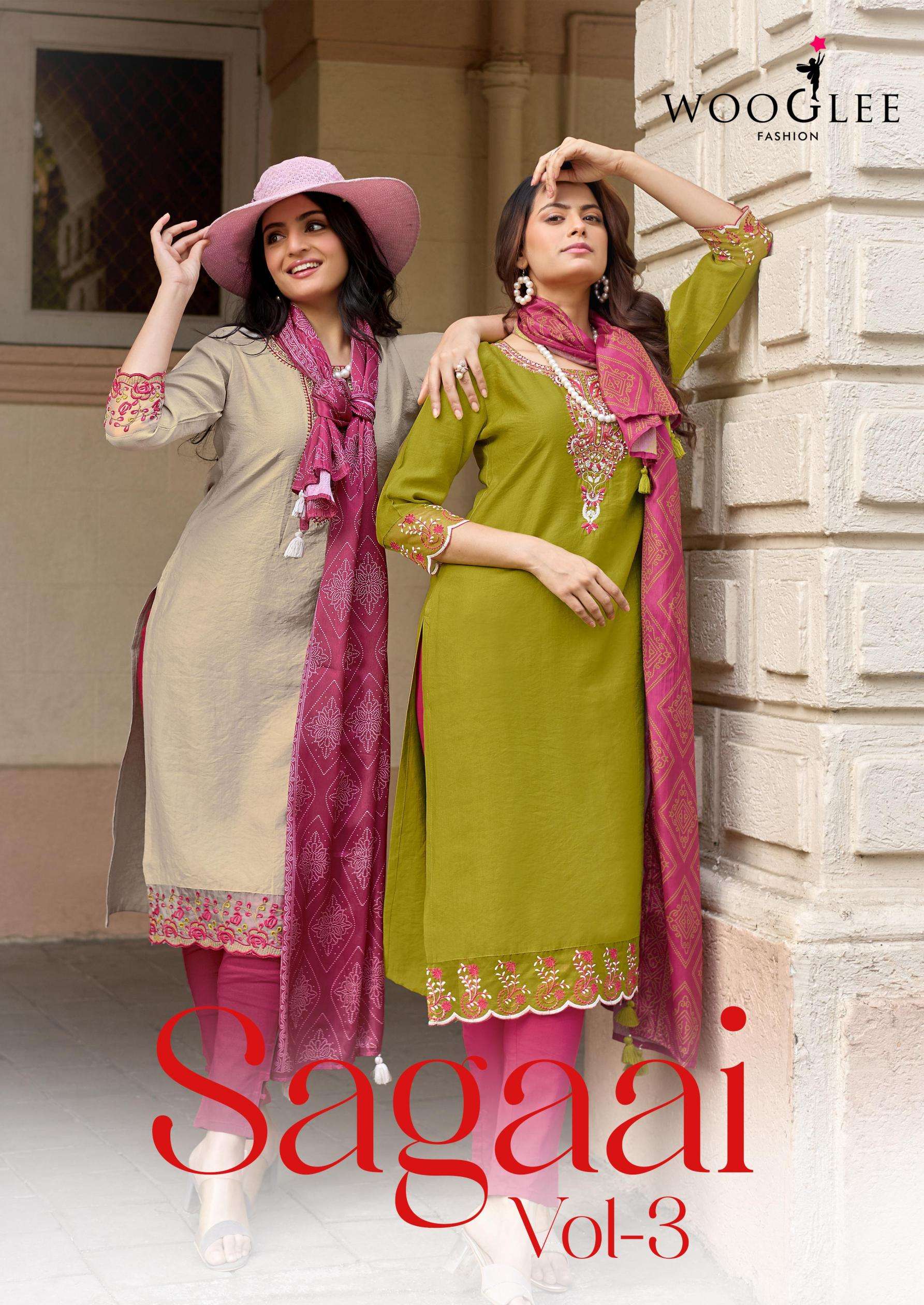 wooglee presents sagaai vol 3 viscose weaving readymade ethnic style 3pcs dress