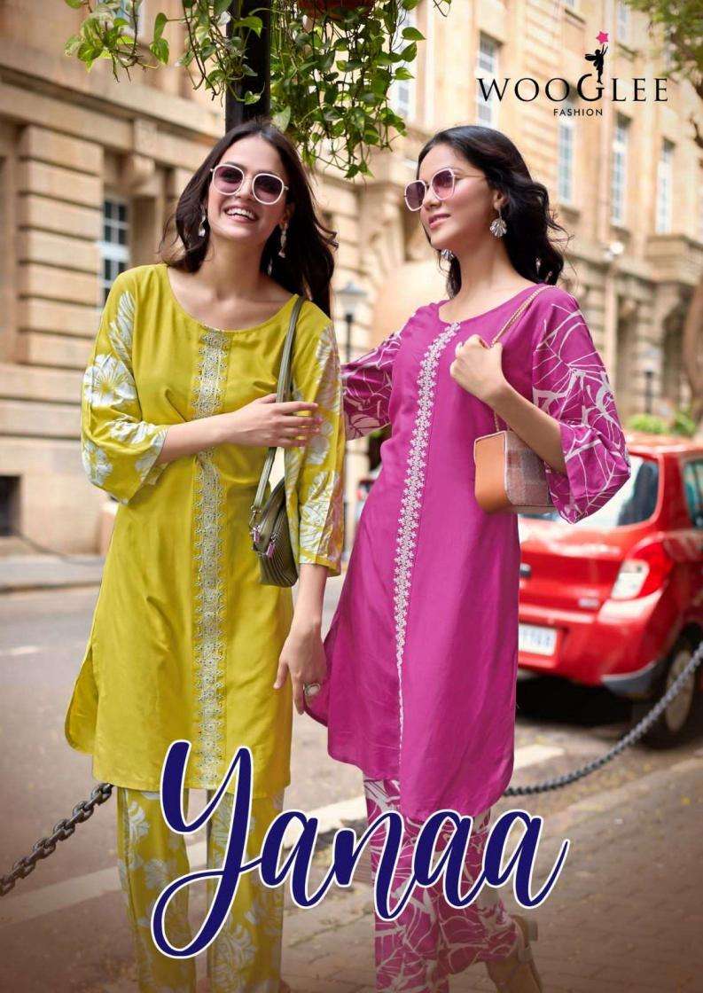 wooglee presents yanaa rayon stylish look readymade kurti with pant