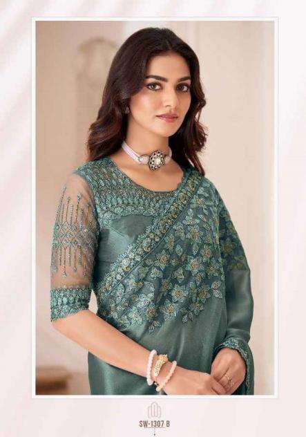 TFH PRESENTS SANDALWOOD 1307 COLOUR’S DESIGNER PARTY WEAR SAREES CATALOG WHOLESALER AND EXPORTER 