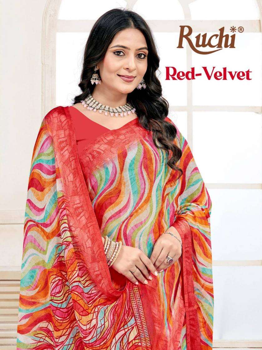 ruchi presents red velvet vol 71 chiffon amazing sarees