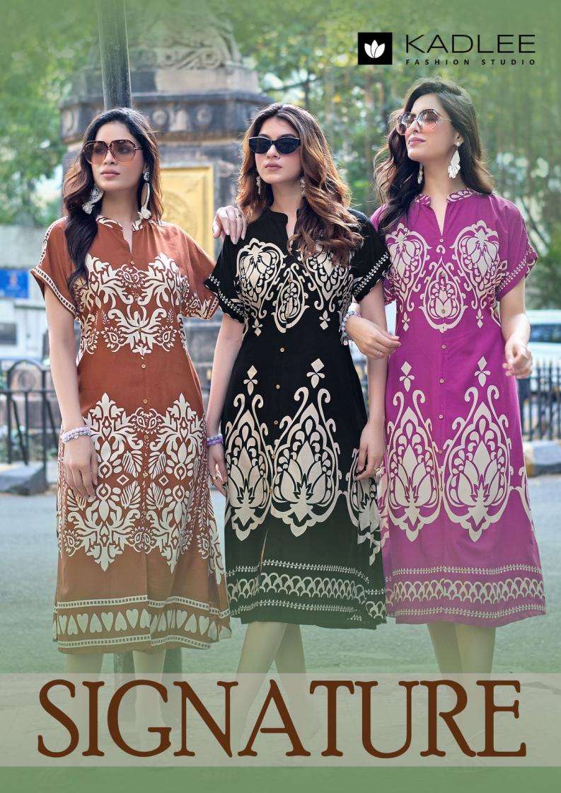 kadlee presents signature pretty look rayon print long kurtis