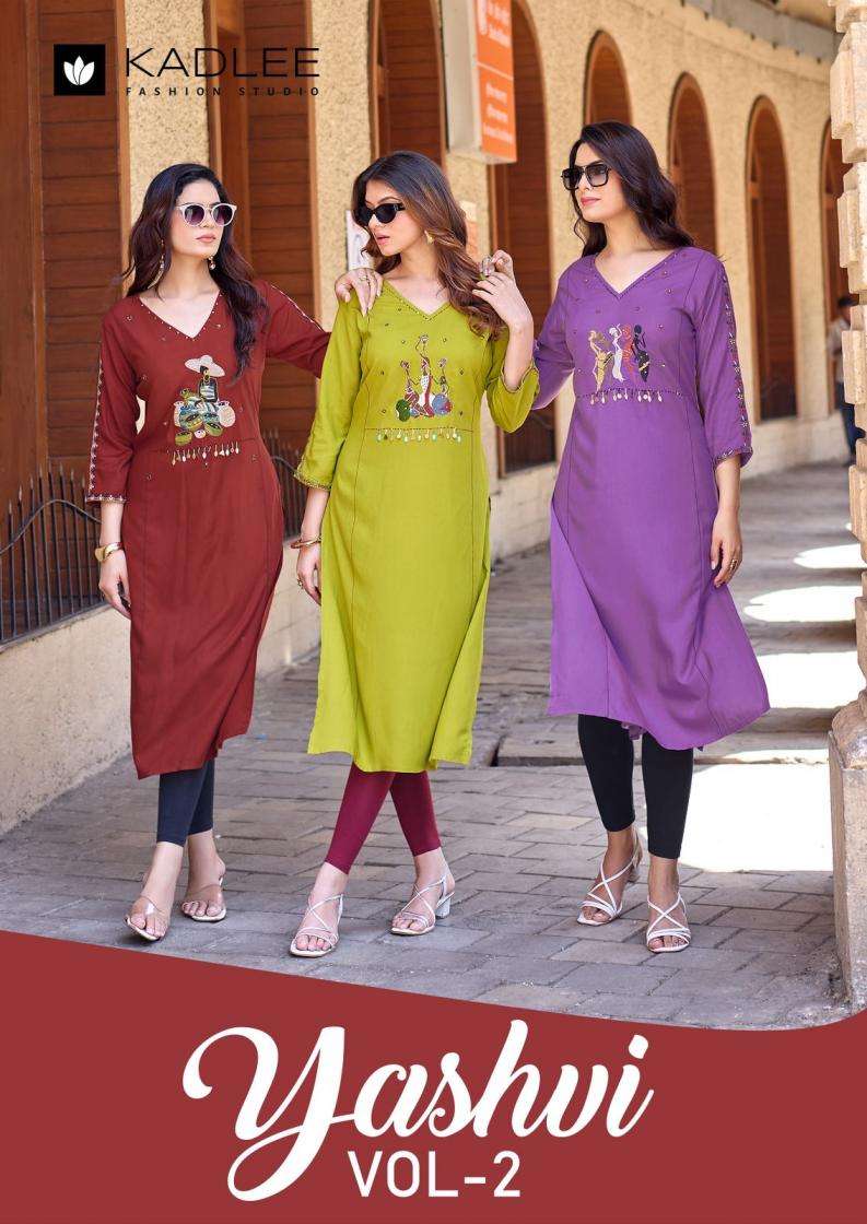 kadlee presents yashvi vol 2 rayon thread work full stitch gorgeous look long kurti