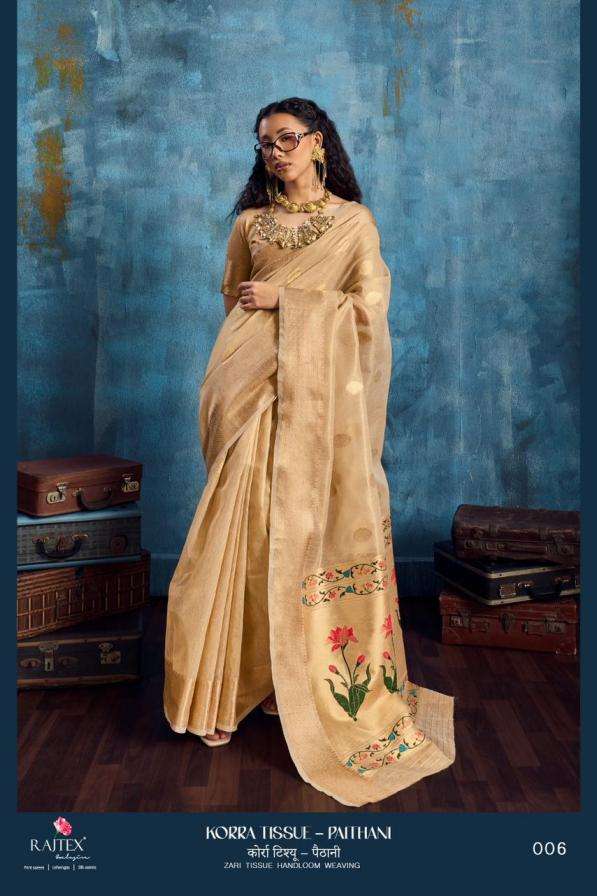 rajtex presents korra tissue paithani zari handloom saree for womens