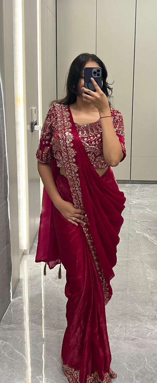 AMOHA A411 COLOUR HEAVY DESIGNER READYMADE BLOUSE AND ONE MINUTES SAREES CATALOG WHOLESALER AND EXPORTERS
