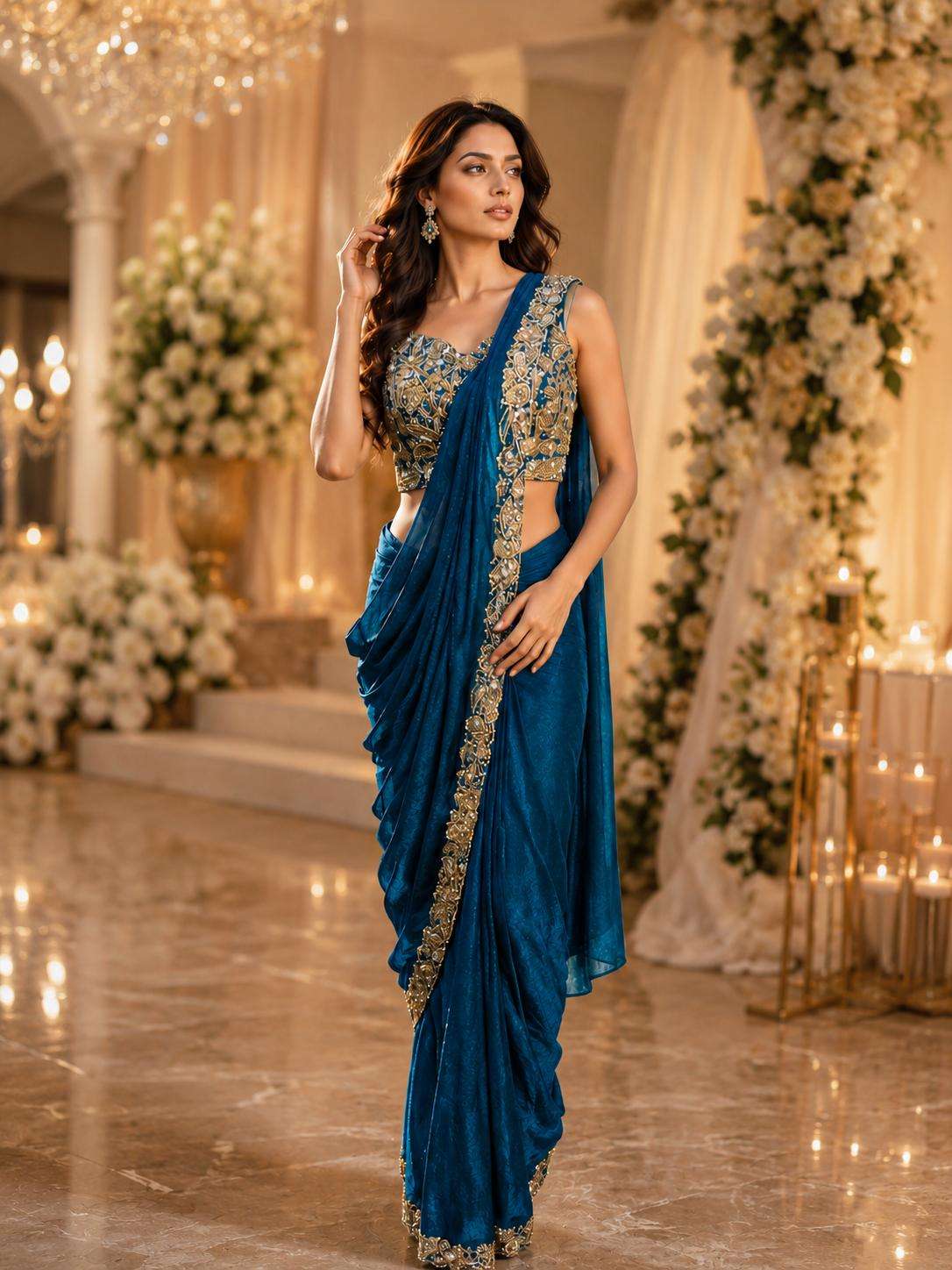 AMOHA A505 COLOUR BEADS WORK HEAVY DESINGER BLOUSE READYMADE SAREES CATALOG WHOLESALER NAD EXPORTERS