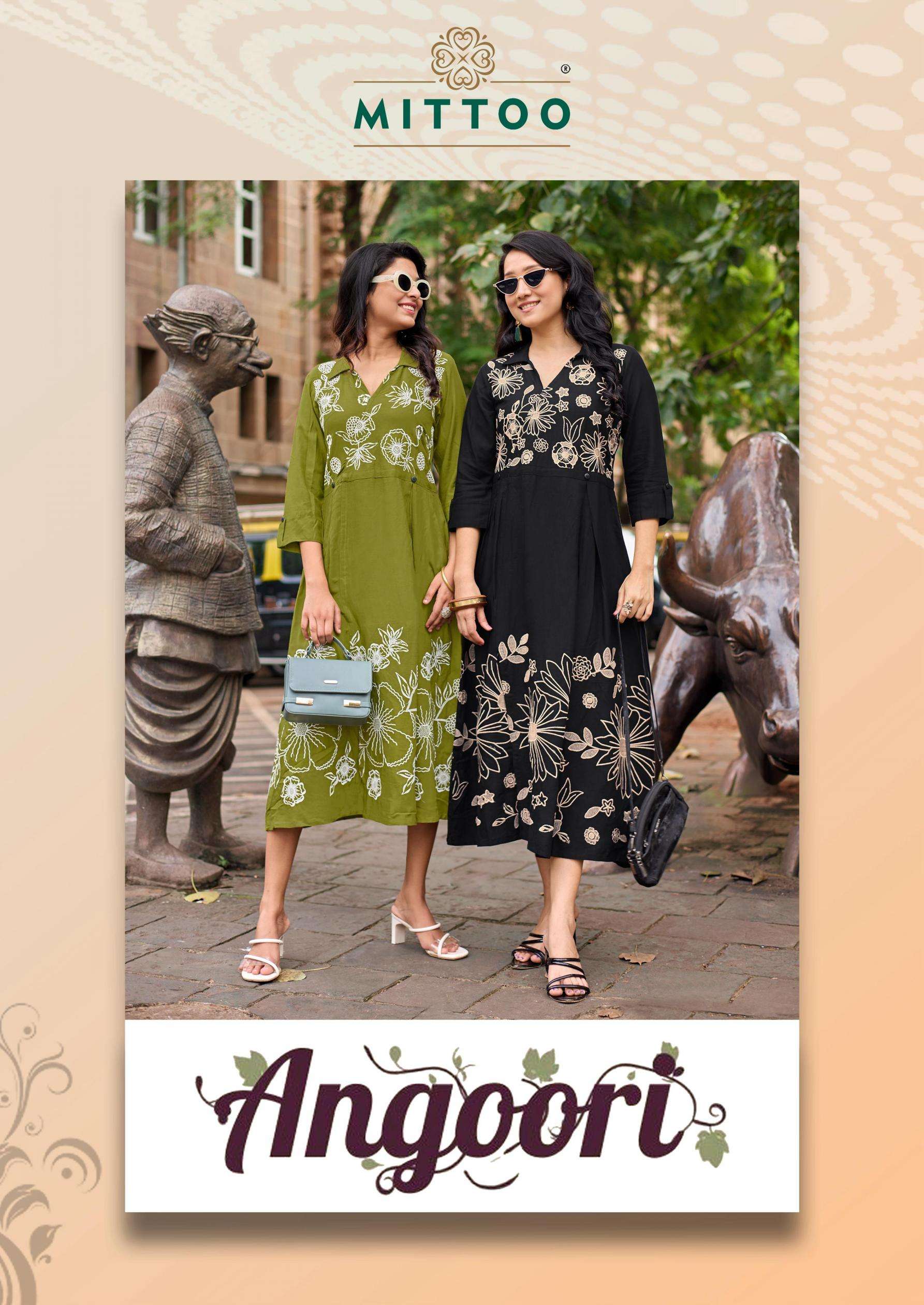 mittoo presents angoori amazing rayon thread work long kurtis