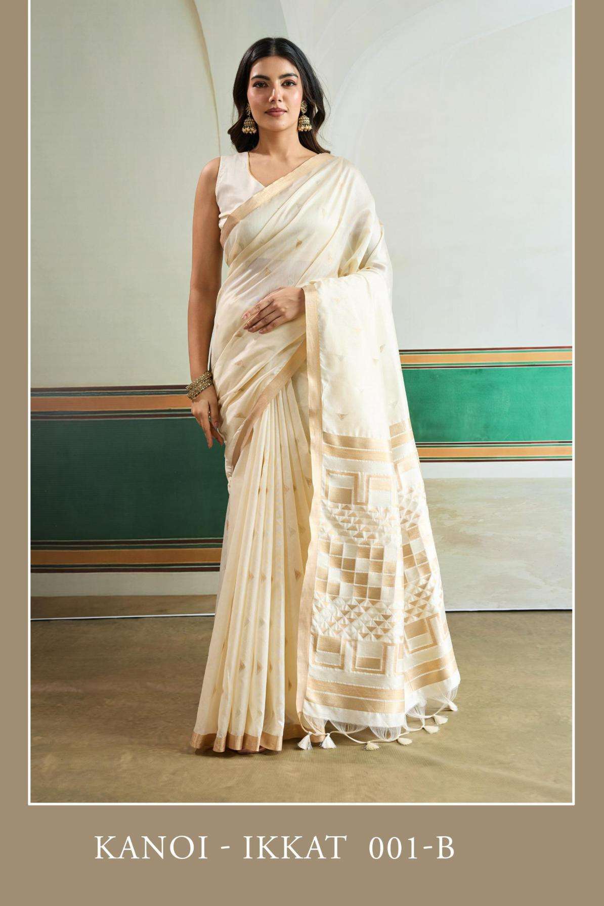 rajtex presents kanoi ikkat fashionable handloom waving silk saree exports