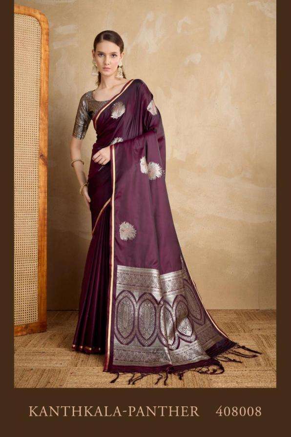 rajtex presents kanthkala panther satin saree with banarasi zari worked saree