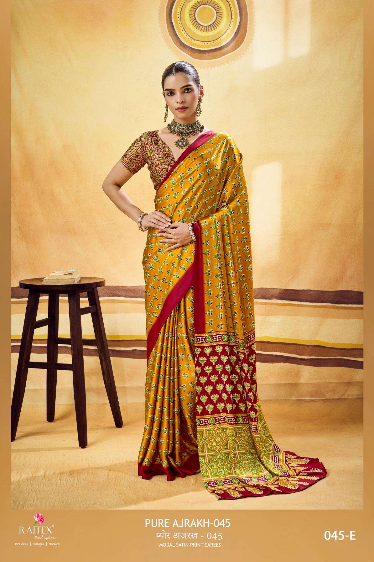 rajtex presents pure ajrakh 45 modal satin trendy design sarees